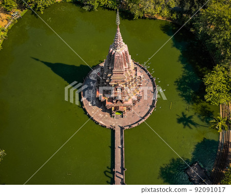Aerial view of Wat Huai Kaeo or Wat Huay Kaew pagoda temple in Lopburi,Thailand Aerial view of Wat Huai Kaeo or Wat Huay Kaew pagoda temple in Lopburi,Thailand 92091017