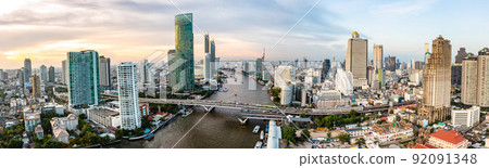 Aerial view of Saphan Taksin district near the Taksin bridge and Chao Phraya river, Bangkok Aerial view of Saphan Taksin district near the Taksin bridge and Chao Phraya river, Bangkok 92091348