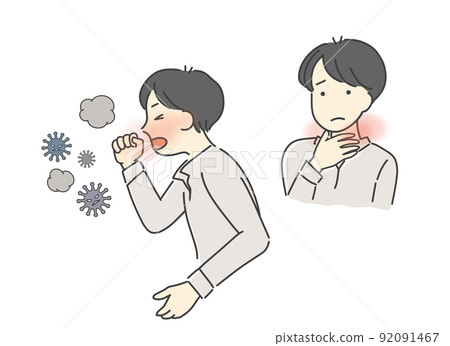 一個患有咳嗽和喉嚨痛的人 一個患有咳嗽和喉嚨痛的人 92091467