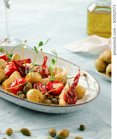 Mediterranean appetizer with olives and artichokes Mediterranean appetizer with olives and artichokes 92092073