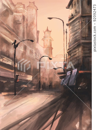 Townscape of morning glow 92092473