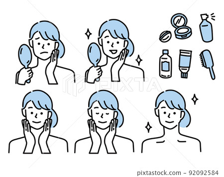 Skin troubles, beauty illustrations (girl, mirror, fashion, fashion, skin care) 92092584