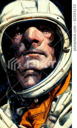 Portrait of a fictional astronaut - space explorer. Vintage image of an astronaut. Concept of an astronaut in vintage style. Perfect for phone wallpaper or for posters. 92093233