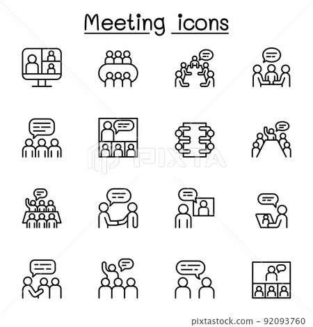 Meeting icon set in thin line style 92093760