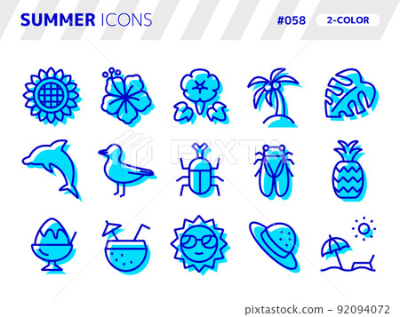 Two-color style icon set related to summer_058 92094072