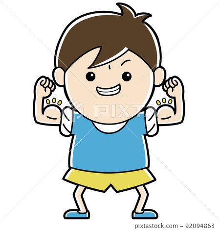 一個男孩做二頭肌姿勢的插圖 92094863