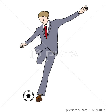 一名商人踢足球的插圖（白色背景、矢量、剪報） 92094864