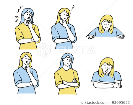 一個驚訝的女人的插圖(迷路、懷疑、好奇、擔心、想像、擔心) 一個驚訝的女人的插圖(迷路、懷疑、好奇、擔心、想像、擔心) 92095693