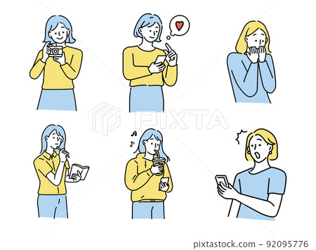 一個驚訝的女人的插圖（迷路、懷疑、好奇、擔心、想像、擔心） 92095776