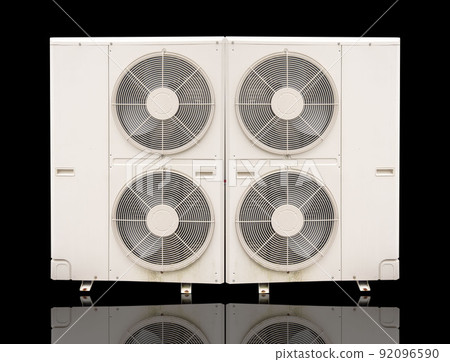 Air conditioner condenser system, condenser outdoor unit, fan close up that is isolated from a white background. 92096590