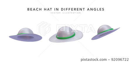 3d realistic set of beach hat with green ribbon on isolated white background. Vector illustration 92096722