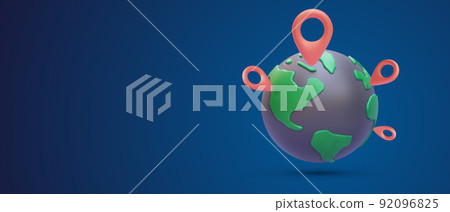 3d location pin pointer on global earth. Vector illustration 3d location pin pointer on global earth. Vector illustration 92096825