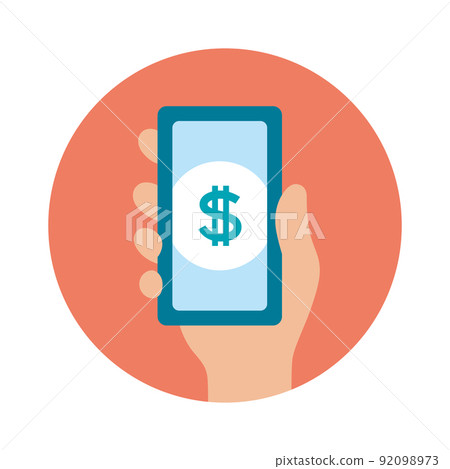 Icon_Smartphone_Hand_No main line_Mark_Dollar_Red back_Circle 92098973
