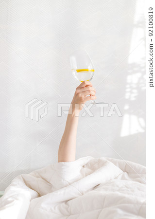 good morning, glass of water with lemon, breakfast in bed good morning, glass of water with lemon, breakfast in bed 92100819
