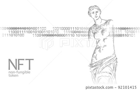 3D NFT Non Fungible unique cryptocurrency. Blockchain art crypto security code. Data stored digital photo object certificate ownership. Technology vector illustration 92101415
