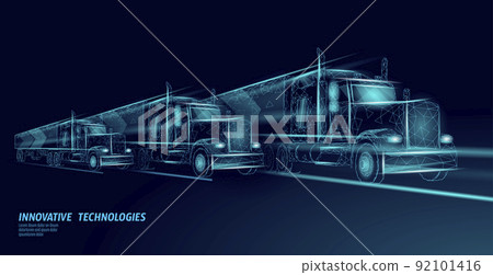 Low poly transport abstract truck. Lorry van fast delivery shipping logistic. Polygonal gray fog speed highway industry international transportation traffic vector illustration 92101416