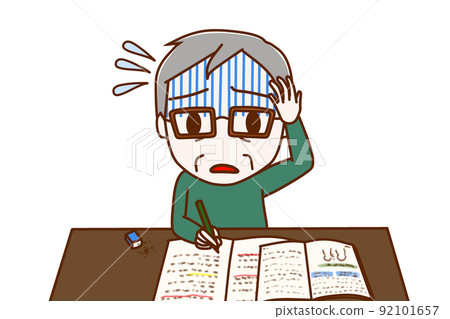 (Front of upper body) An elderly man who is studying hard but is impatient because he cannot solve it. (Front of upper body) An elderly man who is studying hard but is impatient because he cannot solve it. 92101657