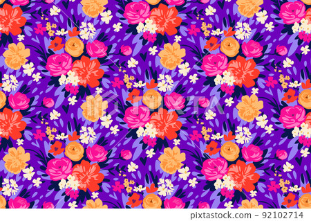 All over floral pattern with blooming small flowers on pasture for digital wallpaper and textile in millefleur style ,stylized vector template All over floral pattern with blooming small flowers on pasture for digital wallpaper and textile in millefleur style ,stylized vector template 92102714