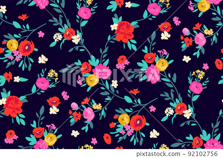 All over floral pattern with small garden flowers on forest carpet for digital wallpaper and clothing in classic style ,botanical vector template All over floral pattern with small garden flowers on forest carpet for digital wallpaper and clothing in classic style ,botanical vector template 92102756