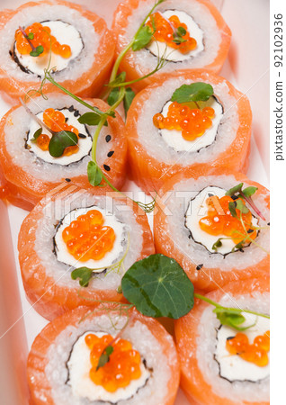 sushi rolls with salmon and cream cheese sushi rolls with salmon and cream cheese 92102936