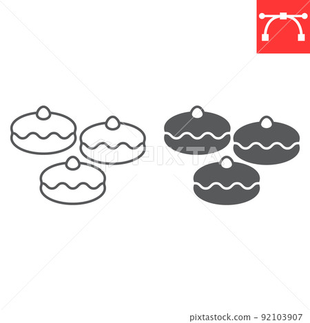 Sufganiyah line and glyph icon, bakery and sufganiyot, hanukkah doughnut vector icon, vector graphics, editable stroke outline sign, eps 10. 92103907