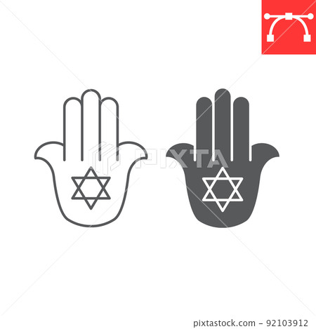 Jewish hamsa line and glyph icon, hanukkah and talisman, hamesh hand vector icon, vector graphics, editable stroke outline sign, eps 10. Jewish hamsa line and glyph icon, hanukkah and talisman, hamesh hand vector icon, vector graphics, editable stroke outline sign, eps 10. 92103912