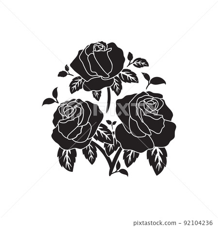 silhouette black motif rose flower blooming 92104236