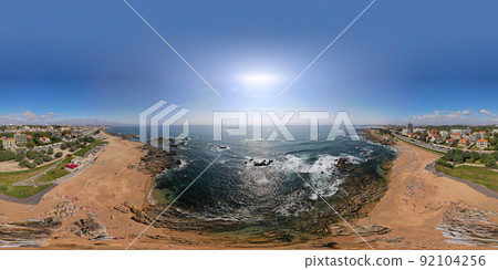 360 degree panoramic landscape panorama of beach in Oporto city 92104256