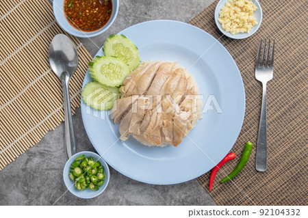 Steamed Rice Topped with Chicken. Steamed Rice Topped with Chicken. 92104332