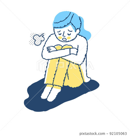 拿著她的膝蓋的沮喪的婦女 92105063