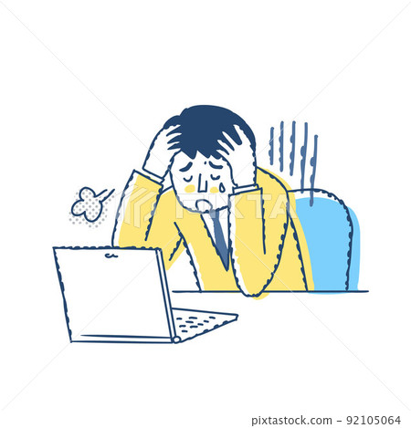 拿著他的頭的一個沮喪的商人 92105064