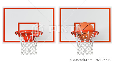Baketball hoop on backboard and ball isolated on white. 92105570