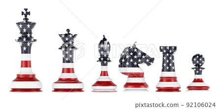 Chess figures with the United States flag, 3D rendering Chess figures with the United States flag, 3D rendering 92106024