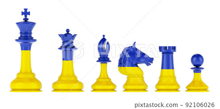 Chess figures with Ukrainian flag, 3D rendering 92106026