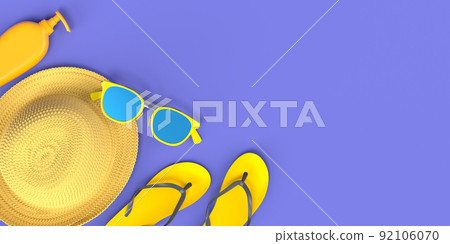 Colorful beach accessories for summer vacation on blue background. Colorful beach accessories for summer vacation on blue background. 92106070