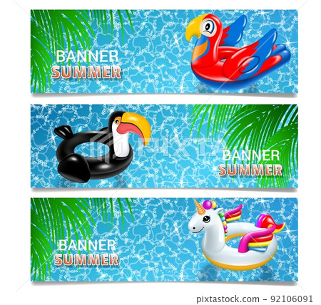 Horizontal summer banner with pool toys vector 92106091