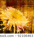 Close-up of a yellow flower. Aster bud. Digital watercolor painting. Contemporary art. Canvas texture. 92106463