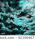 Dark Night Sky. Moonlight breaking through the clouds. Digital watercolor painting. Contemporary art. Canvas texture. 92106467
