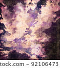 Dark blue sky with clouds. Digital watercolor painting. Contemporary art. Canvas texture. 92106473