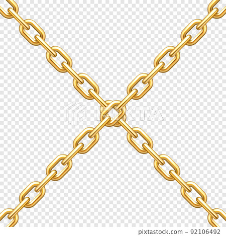 Realistic crossing metal chains with golden links on transparent background. Vector illustration. Realistic crossing metal chains with golden links on transparent background. Vector illustration. 92106492