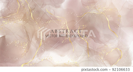 Earth tone beige watercolor background with golden glitter. Marble nude brown fluid painting with alcohol ink effect. Abstract ivory aesthetic bohemian watercolor for wedding invitation 92106633