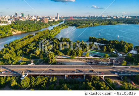 Moscow aerial view, Russia. Aerial scenic view of Moskva River 92106839