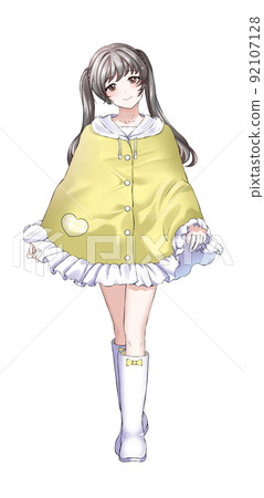 [Natural hair color] Twin tail yellow girl in poncho 92107128