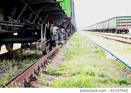 The wheels of the train close-up. The wheels of the train close-up. 92107648
