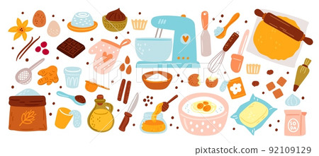 Kitchen Tools and Ingredients Set. Stock Vector - Illustration of