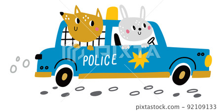 Animal police. Cute rabbit driving patrol car 92109133