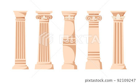 Set of Antique Pillars, Roman Renaissance Columns With Ornament. Ancient Classic Ivory Marble, Classic Architecture 92109247