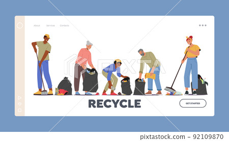 Recycle Landing Page Template. Volunteer Characters Cleaning Garbage. People Working, Volunteering, Collecting Trash Recycle Landing Page Template. Volunteer Characters Cleaning Garbage. People Working, Volunteering, Collecting Trash 92109870