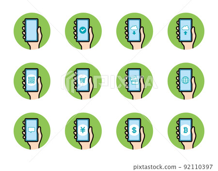 Icon_smartphone_hand_set_green background_circle 92110397
