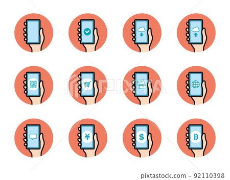 Icon_smartphone_hand_set_red back_circle 92110398